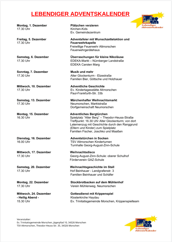 Lebendiger Adventskalender 2025